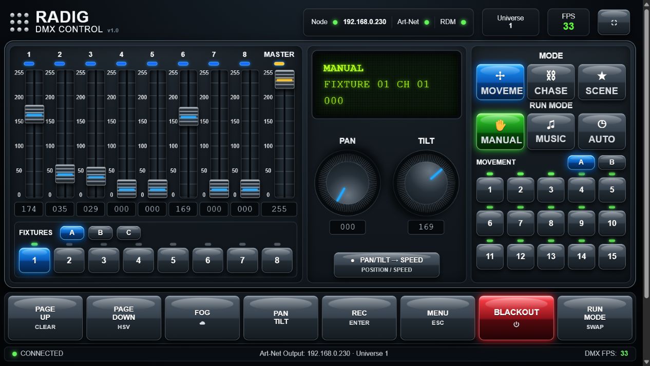 Radig DMX Control Programmoberfläche